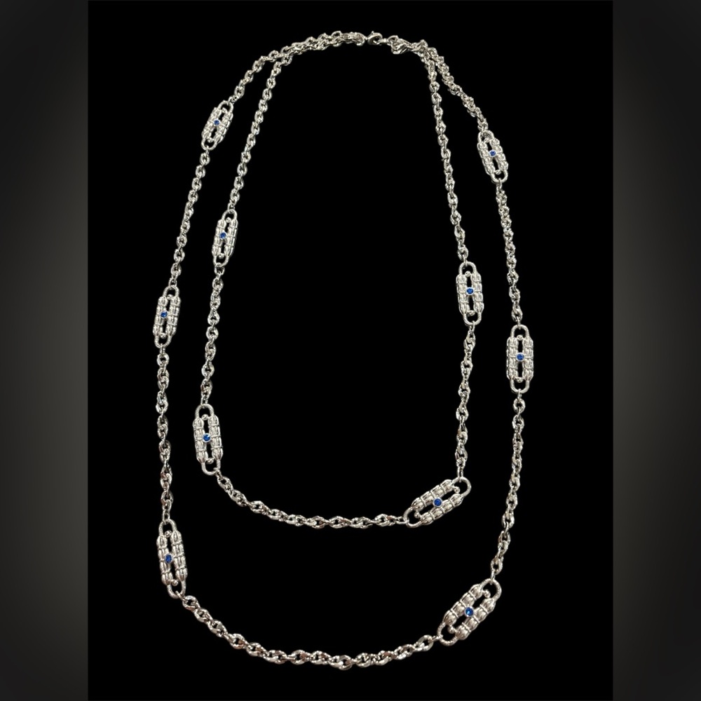 Camrose & Kross JBK Jaqueline Kennedy silver tone / blue stones necklace signed